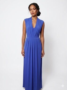Chico's classic Sleeveless V-Neck Maxi Dress Solid Ampario Blue Size 4. NWT